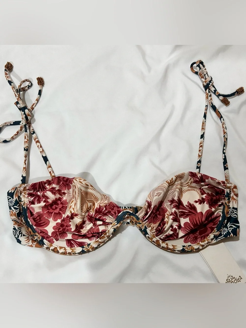 Agua Bendita Women’s Beige Donna Fera Floral Underwire bikini Top, SZ:XL